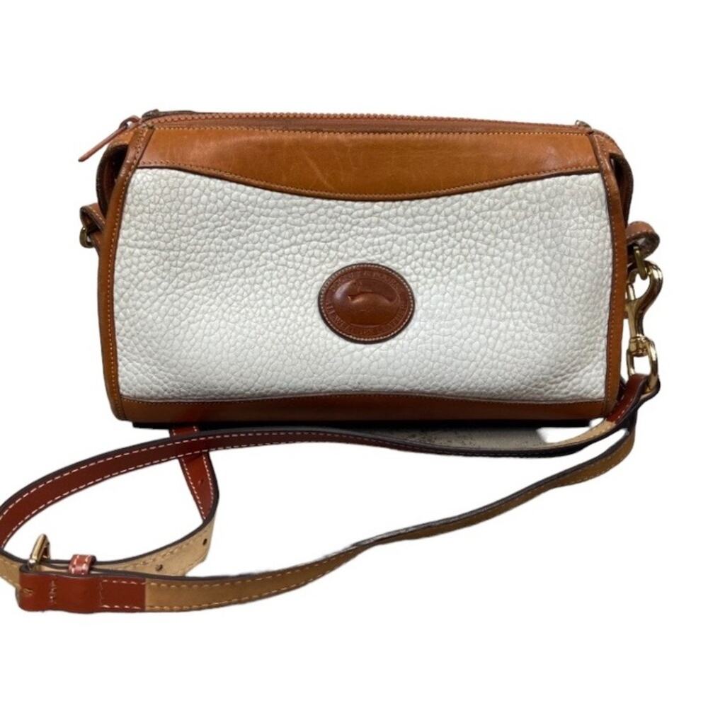 Vintage Dooney & Bourke Pebbled Genuine Leather Ivory & Brown Shoulder Bag Purse